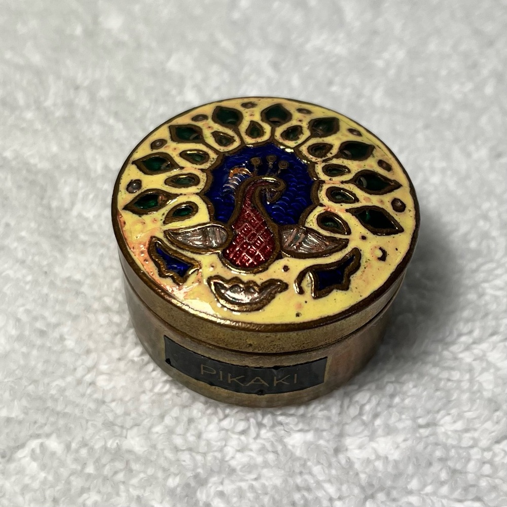 Pikaki Enamel Peacock Trinket Box - Yellow, Blue, Green, Red